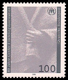 100 Pf Briefmarke: 40 Jahre Genfer Flüchtlingskonvention