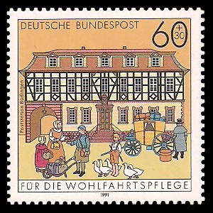 60 + 30 Pf Briefmarke: Wohlfahrtsmarke 1991, alte Postgebäude