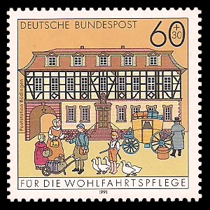 60 + 30 Pf Briefmarke: Wohlfahrtsmarke 1991, alte Postgebäude 60 + 30 Pf Briefmarke: Wohlfahrtsmarke 1991, alte Postgebäude