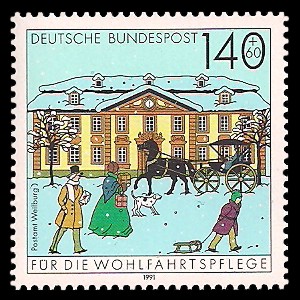 140 + 60 Pf Briefmarke: Wohlfahrtsmarke 1991, alte Postgebäude 140 + 60 Pf Briefmarke: Wohlfahrtsmarke 1991, alte Postgebäude
