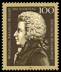 100 Pf Briefmarke: 200. Todestag Wolfgang Amadeus Mozart