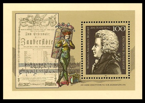 Briefmarke: Block: 200. Todestag Wolfgang Amadeus Mozart Briefmarke: Block: 200. Todestag Wolfgang Amadeus Mozart