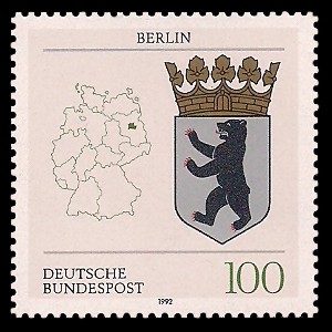 100 Pf Briefmarke: Wappen der Bundesländer, Berlin 100 Pf Briefmarke: Wappen der Bundesländer, Berlin