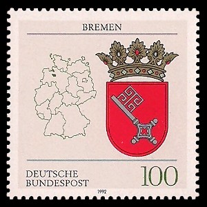 100 Pf Briefmarke: Wappen der Bundesländer, Bremen