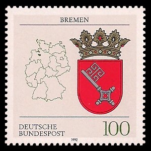 100 Pf Briefmarke: Wappen der Bundesländer, Bremen 100 Pf Briefmarke: Wappen der Bundesländer, Bremen