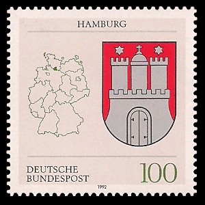100 Pf Briefmarke: Wappen der Bundesländer, Hamburg