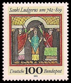100 Pf Briefmarke: Sankt Ludgerus um 742-809