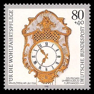 80 + 40 Pf Briefmarke: Wohlfahrtsmarke 1992, alte Uhren