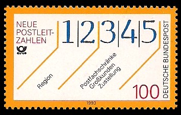 100 Pf Briefmarke: Neue Postleitzahlen 100 Pf Briefmarke: Neue Postleitzahlen