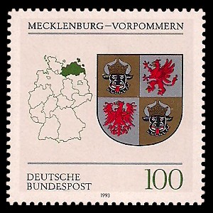 100 Pf Briefmarke: Wappen der Bundesländer, Mecklenburg-Vorpommern 100 Pf Briefmarke: Wappen der Bundesländer, Mecklenburg-Vorpommern