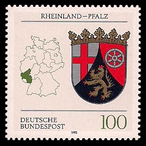 100 Pf Briefmarke: Wappen der Bundesländer, Rheinland-Pfalz