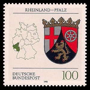 100 Pf Briefmarke: Wappen der Bundesländer, Rheinland-Pfalz 100 Pf Briefmarke: Wappen der Bundesländer, Rheinland-Pfalz