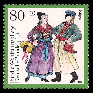 80 + 40 Pf Briefmarke: Wohlfahrtsmarke 1993, regionale Trachten in Deutschland