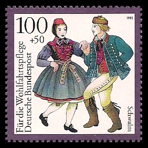 100 + 50 Pf Briefmarke: Wohlfahrtsmarke 1993, regionale Trachten in Deutschland