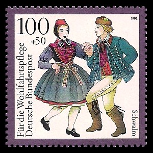 100 + 50 Pf Briefmarke: Wohlfahrtsmarke 1993, regionale Trachten in Deutschland 100 + 50 Pf Briefmarke: Wohlfahrtsmarke 1993, regionale Trachten in Deutschland