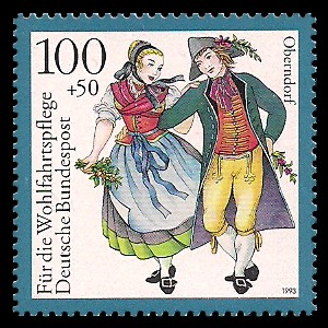 100 + 50 Pf Briefmarke: Wohlfahrtsmarke 1993, regionale Trachten in Deutschland