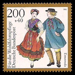 200 + 40 Pf Briefmarke: Wohlfahrtsmarke 1993, regionale Trachten in Deutschland 200 + 40 Pf Briefmarke: Wohlfahrtsmarke 1993, regionale Trachten in Deutschland