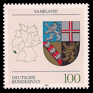 100 Pf Briefmarke: Wappen der Bundesländer, Saarland 100 Pf Briefmarke: Wappen der Bundesländer, Saarland