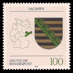 100 Pf Briefmarke: Wappen der Bundesländer, Sachsen 100 Pf Briefmarke: Wappen der Bundesländer, Sachsen