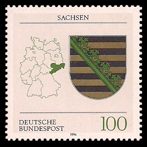 100 Pf Briefmarke: Wappen der Bundesländer, Sachsen