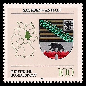 100 Pf Briefmarke: Wappen der Bundesländer, Sachsen-Anhalt 100 Pf Briefmarke: Wappen der Bundesländer, Sachsen-Anhalt