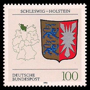 100 Pf Briefmarke: Wappen der Bundesländer, Schleswig-Holstein 100 Pf Briefmarke: Wappen der Bundesländer, Schleswig-Holstein
