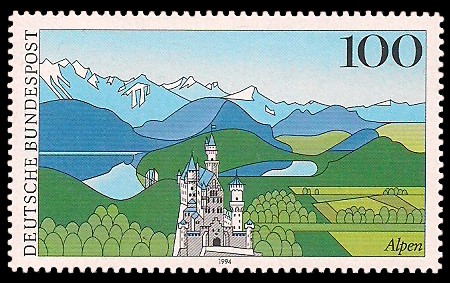 100 Pf Briefmarke: Landschaften in Deutschland