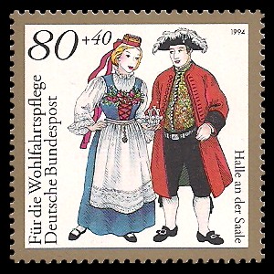 80 + 40 Pf Briefmarke: Wohlfahrtsmarke 1994, regionale Trachten in Deutschland 80 + 40 Pf Briefmarke: Wohlfahrtsmarke 1994, regionale Trachten in Deutschland