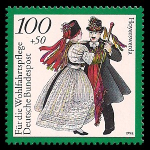 100 + 50 Pf Briefmarke: Wohlfahrtsmarke 1994, regionale Trachten in Deutschland 100 + 50 Pf Briefmarke: Wohlfahrtsmarke 1994, regionale Trachten in Deutschland