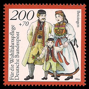 200 + 70 Pf Briefmarke: Wohlfahrtsmarke 1994, regionale Trachten in Deutschland 200 + 70 Pf Briefmarke: Wohlfahrtsmarke 1994, regionale Trachten in Deutschland