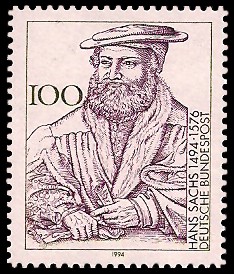 100 Pf Briefmarke: 500. Geburtstag Hans Sachs