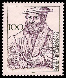 100 Pf Briefmarke: 500. Geburtstag Hans Sachs 100 Pf Briefmarke: 500. Geburtstag Hans Sachs