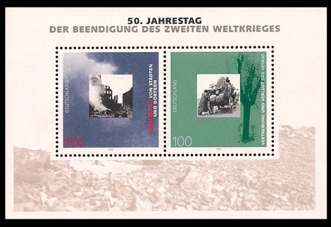 Briefmarke: Blockausgabe: 50. Jahrestag der Beendigung des Zweiten Weltkrieges Briefmarke: Blockausgabe: 50. Jahrestag der Beendigung des Zweiten Weltkrieges