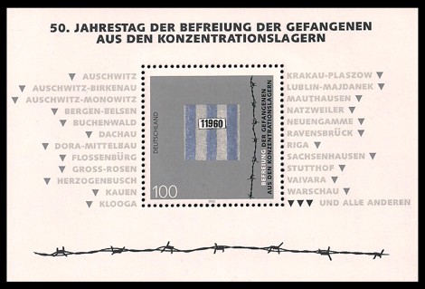  Briefmarke: Blockausgabe: 50. Jahrestag der Befreiung der Gefangenen aus den Konzentrationslagern