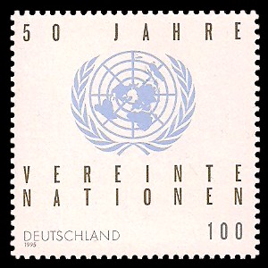 100 Pf Briefmarke: 50 Jahre Vereinte Nationen