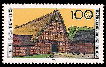 100 + 50 Pf Briefmarke: Wohlfahrtsmarke 1995, regionale Bauernhäuser in Deutschland