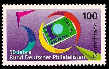 100 Pf Briefmarke: 50 Jahre Bund Deutscher Philatelisten 100 Pf Briefmarke: 50 Jahre Bund Deutscher Philatelisten