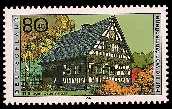 80 + 40 Pf Briefmarke: Wohlfahrtsmarke 1996, regionale Bauernhäuser in Deutschland