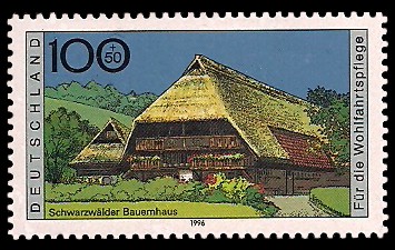 100 + 50 Pf Briefmarke: Wohlfahrtsmarke 1996, regionale Bauernhäuser in Deutschland