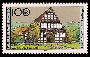 100 + 50 Pf Briefmarke: Wohlfahrtsmarke 1996, regionale Bauernhäuser in Deutschland