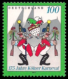 100 Pf Briefmarke: 175 Jahre Kölner Karneval 100 Pf Briefmarke: 175 Jahre Kölner Karneval