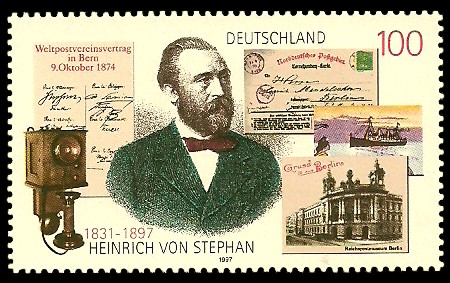 100 Pf Briefmarke: 100. Todestag Heinrich von Stephan