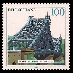 100 Pf Briefmarke: Brücke: Blaues Wunder in Dresden