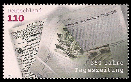 110 Pf Briefmarke: 350 Jahre Tageszeitung 110 Pf Briefmarke: 350 Jahre Tageszeitung
