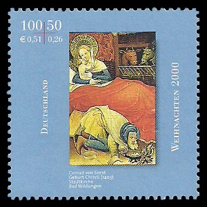 100 + 50 Pf / 0,51 + 0,26 € Briefmarke: Weihnachtsmarke 2000 100 + 50 Pf / 0,51 + 0,26 € Briefmarke: Weihnachtsmarke 2000