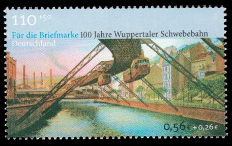 110 + 50 Pf / 0,56 + 0,26 € Briefmarke: 100 Jahre Wuppertaler Schwebebahn 110 + 50 Pf / 0,56 + 0,26 € Briefmarke: 100 Jahre Wuppertaler Schwebebahn