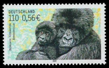 110 Pf / 0,56 € Briefmarke: Bedrohte Tierarten, Berggorilla