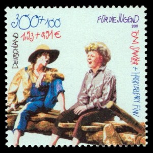 300 + 100 Pf / 1,53 + 0,51 € Briefmarke: Für die Jugend, Tom Sawyer und Huckleberry Finn