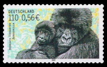 110 Pf / 0,56 € Briefmarke: Bedrohte Tierarten, Berggorilla 110 Pf / 0,56 € Briefmarke: Bedrohte Tierarten, Berggorilla