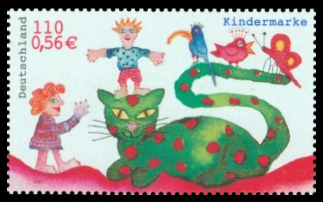 110 Pf / 0,56 € Briefmarke: Für uns Kinder, Kindermarke Katze